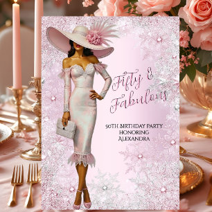 Fabulous Birthday Glamour Woman Pink Snowflakes Invitation