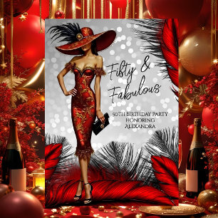 Fabulous Birthday Glamour Woman Red Black Dress Invitation