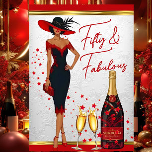 Fabulous Birthday Glamourous Woman Red Champagne Invitation