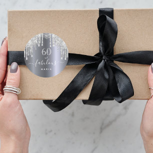 Fabulous birthday glitter silver sparkle classic round sticker