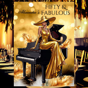 Fabulous Birthday Gold Champagne Piano Black Invitation