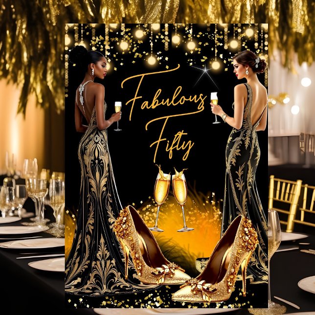 Fabulous Birthday Gold Heels Champagne Dresses Invitation (Creator Uploaded)