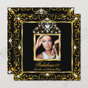 Fabulous Birthday Party Black Gold Tiara Invitation