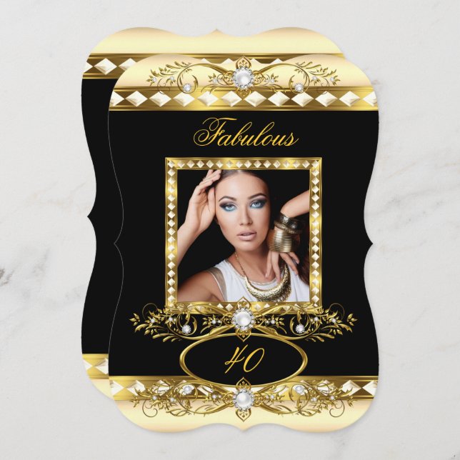Fabulous Birthday Party Cream Pearl Gold Photo Invitation (Front/Back)