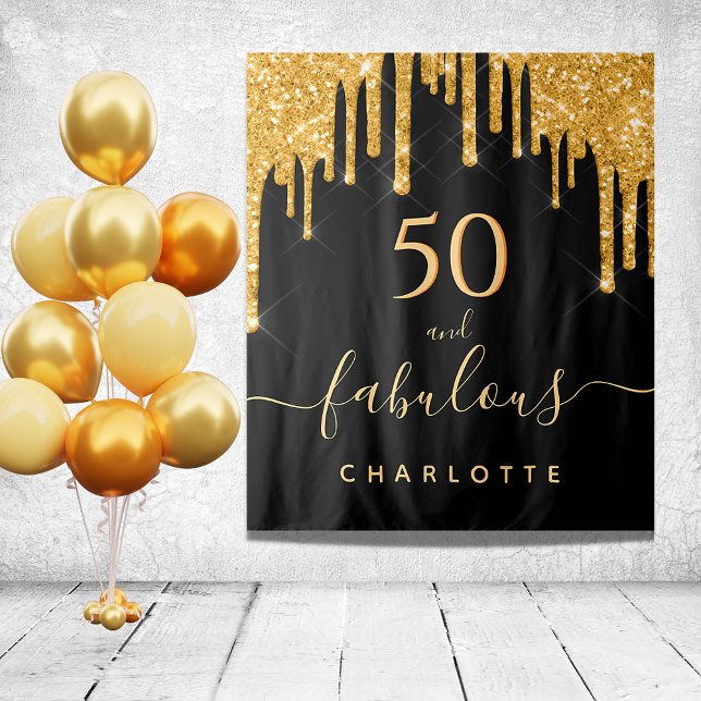 Fabulous birthday party glitter black gold sparkle tapestry (Creator Uploaded)