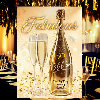 Fabulous Birthday Party Gold Champagne Glasses Invitation