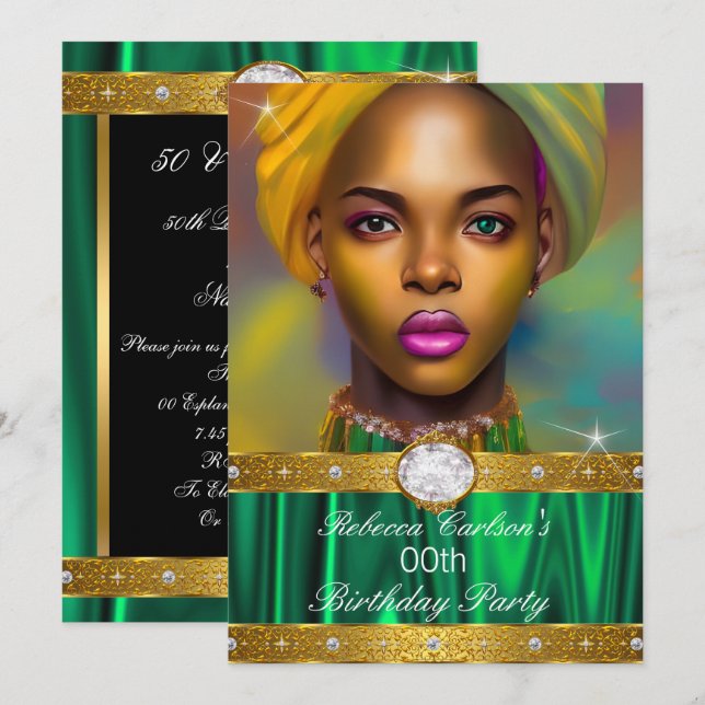 Fabulous Birthday Photo Emerald Diamonds Invitation (Front/Back)