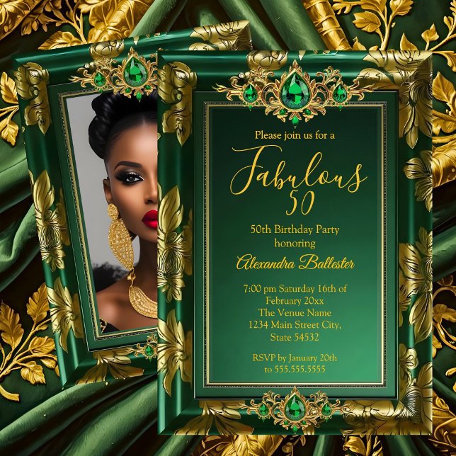 Fabulous Birthday Photo Emerald Green Gold Jewels Invitation (Creator Uploaded)
