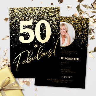 Fabulous Birthday Photo Gold Foil Invitation