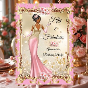 Fabulous Birthday Pink Gold Stunning Dress Party Invitation