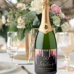 Fabulous birthday rainbow glitter black sparkle sparkling wine label<br><div class="desc">A trendy and elegant 50th (or any age) birthday wine label. A classic black background decorated with rainbow coloured faux gold glitter drips, paint dripping look in purple, pink and rose gold. With the text: 50 and fabulous. Personalise and add a name and a date. Date of birth or the...</div>