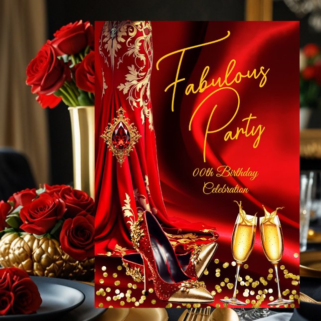Fabulous Birthday Red Gold Heels Champagne Invitation (Creator Uploaded)