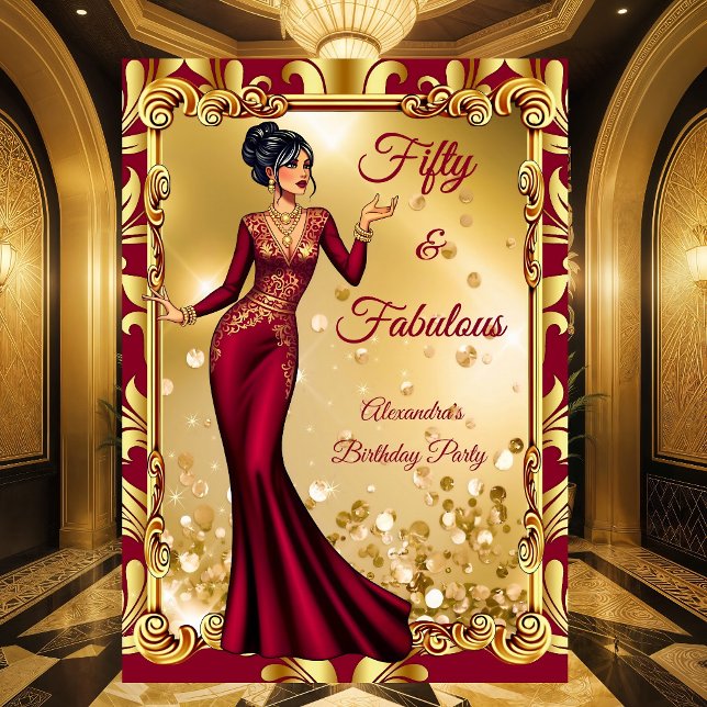 Fabulous Birthday Red Pink Gold Stunning Dress Invitation (Creator Uploaded)