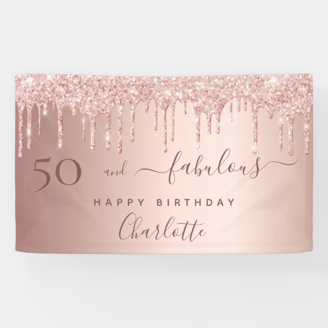 Fabulous birthday rose gold glitter pink welcome banner (Horizontal)