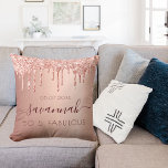 Fabulous birthday rose gold pink drips cushion<br><div class="desc">A trendy and glamourous 50th (or any age) birthday gift. A girly rose gold coloured background decorated with rose gold and pink drips, paint dripping look. With the text: 50 and fabulous. Personalise and add a name and date. Dark rose gold coloured text. The name is written with a modern...</div>