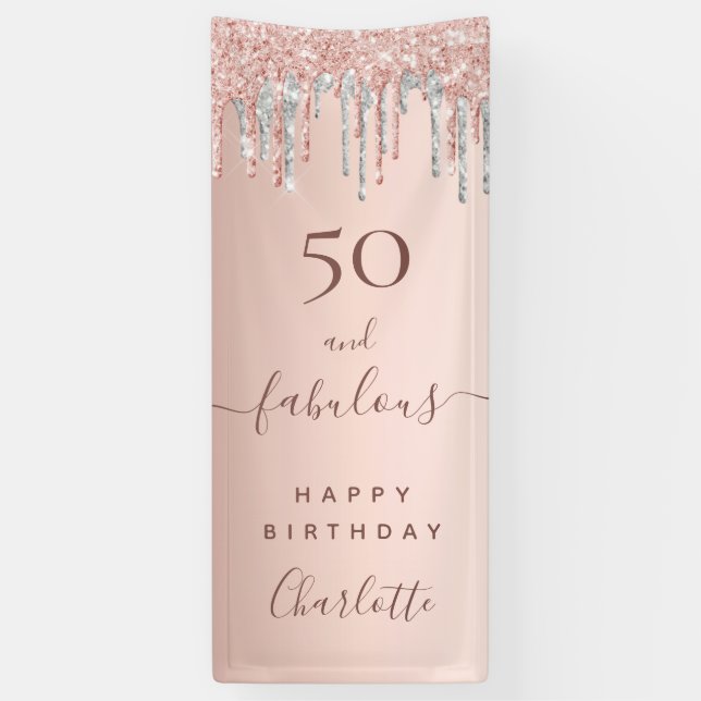 Fabulous birthday rose gold pink silver banner (Vertical)