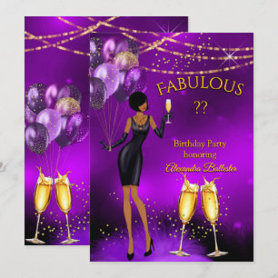 Fabulous Birthday Simple Black Dress Purple Party Invitation