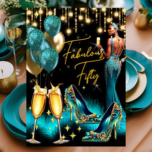 Fabulous Birthday Teal Blue Champagne Dress Ethnic Invitation