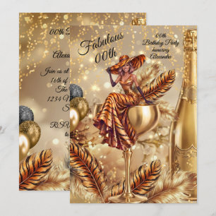 Fabulous Birthday Tiger Gold Dress Champagne Glass Invitation