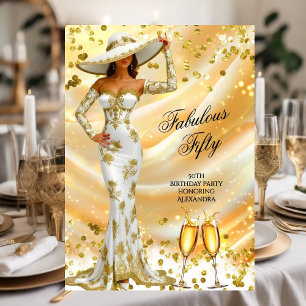 Fabulous Birthday White Gold Woman Champagne Invitation