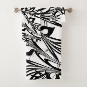 Fabulous Black and White Fern Design Bath Towel Set
