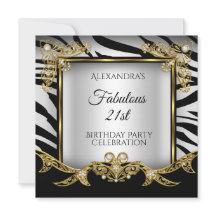 Fabulous Black White Zebra Gold 21st Birthday