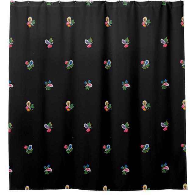 Fabulous Bright Flowers, Leaves and Paisleys Black Shower Curtain (Front)