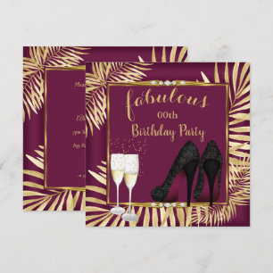 Fabulous Burgundy Gold Palms zebra Champagne Party Invitation