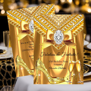 Fabulous Champagne birthday Gold Heel Diamonds Invitation