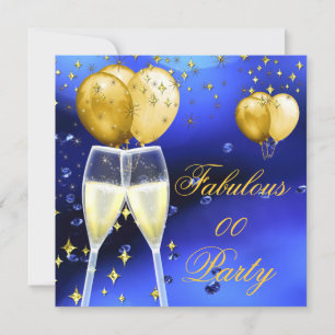 Fabulous Champagne Birthday Party Gold Blue Invitation