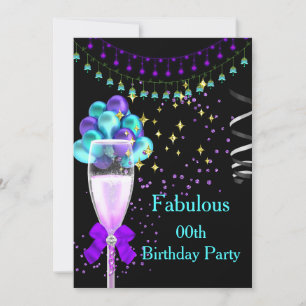 Fabulous Champagne Purple Teal Birthday Party Invitation