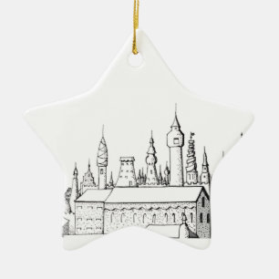 fabulous city . artwork . black and white ceramic tree decoration