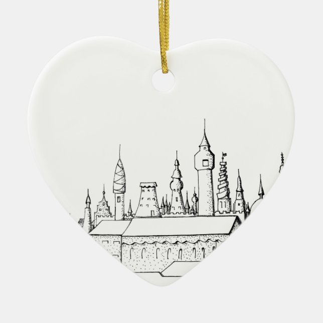 fabulous city . artwork . black and white ceramic tree decoration (Front)