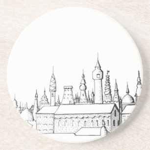 fabulous city . artwork . black and white coaster