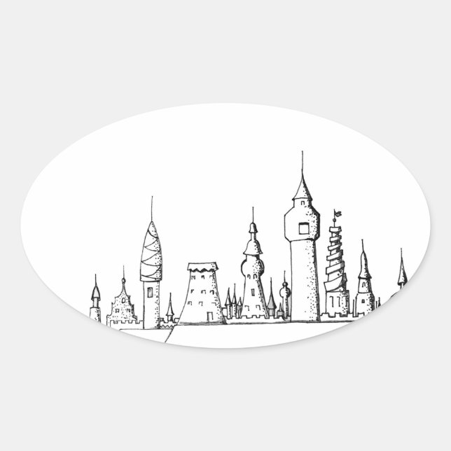 fabulous city . artwork . black and white oval sticker (Front)