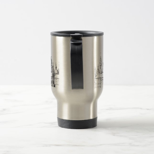 fabulous city . artwork . black and white travel mug (Handle)