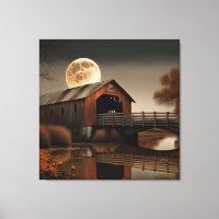 Fabulous Covered Bridge and Moon Canvas Art