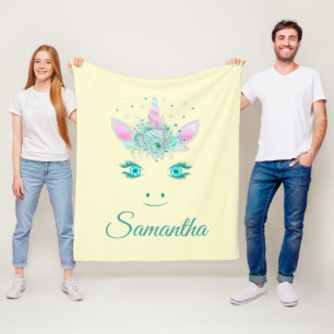 Fabulous Cute Unicorn Flowers Face 1 Fleece Blanket