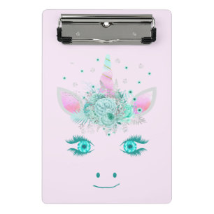 Fabulous Cute Unicorn Flowers Face 1 Mini Clipboard