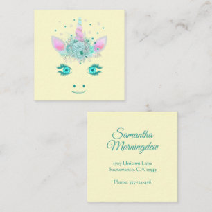 Fabulous Cute Unicorn Flowers Face 1 Square Business Card