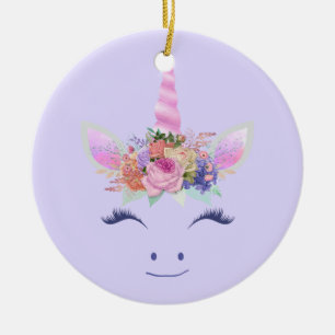 Fabulous Cute Unicorn Flowers Face 2 Ceramic Tree Decoration