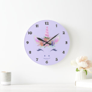 Fabulous Cute Unicorn Flowers Face 2 Large Clock