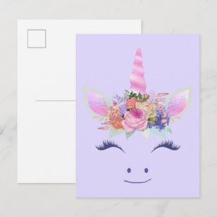 Fabulous Cute Unicorn Flowers Face 2 Postcard