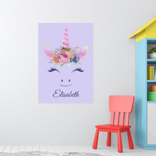 Fabulous Cute Unicorn Flowers Face 2 Poster