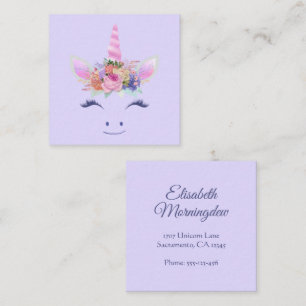 Fabulous Cute Unicorn Flowers Face 2 Square Business Card