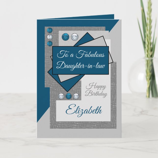 Fabulous daughter in law birthday blue grey card (Front)