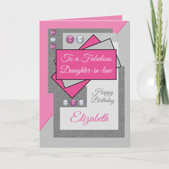 Fabulous daughter in law birthday pink grey card (Front)