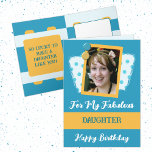 Fabulous daughter photo name blue yellow birthday card<br><div class="desc">For my fabulous daughter birthday card.
Add a photo and your message to this greeting card.
Designed with polka dots.
Blue and yellow.</div>