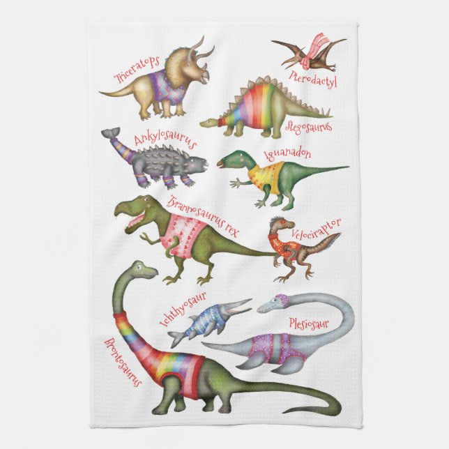 Fabulous dinosaurs tea towel (Vertical)