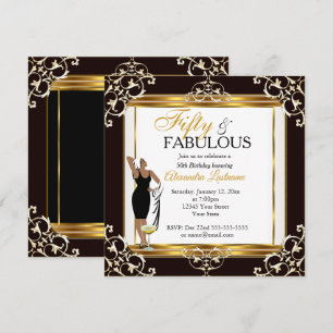 Fabulous Diva deco Lady Gold Black 50th Birthday Invitation